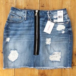 Good American Zip Up Distressed Mini Skirt